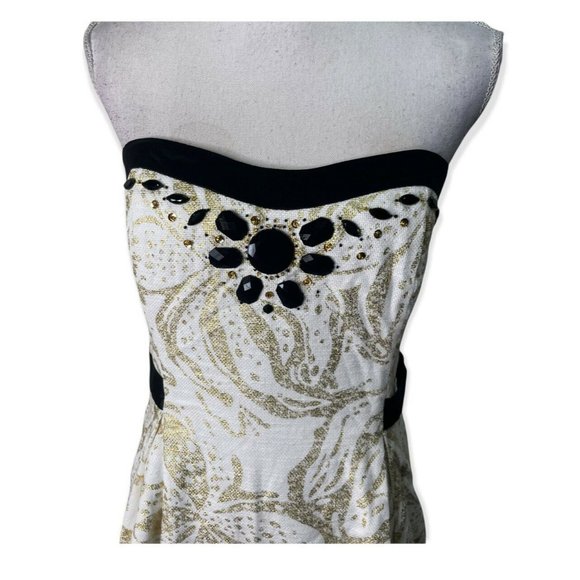 Lilly Pulitzer "Christine" Gold/Black Metallic Beaded Strapless Dress Sz 12 - Picture 3 of 12